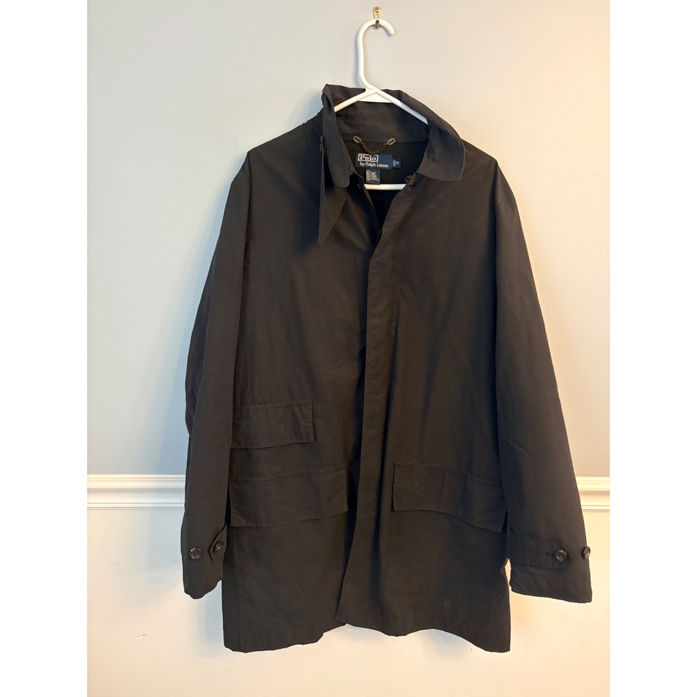 Polo Ralph Lauren Mens Black Cotton Blend Car Coat Utility Jacket Medium